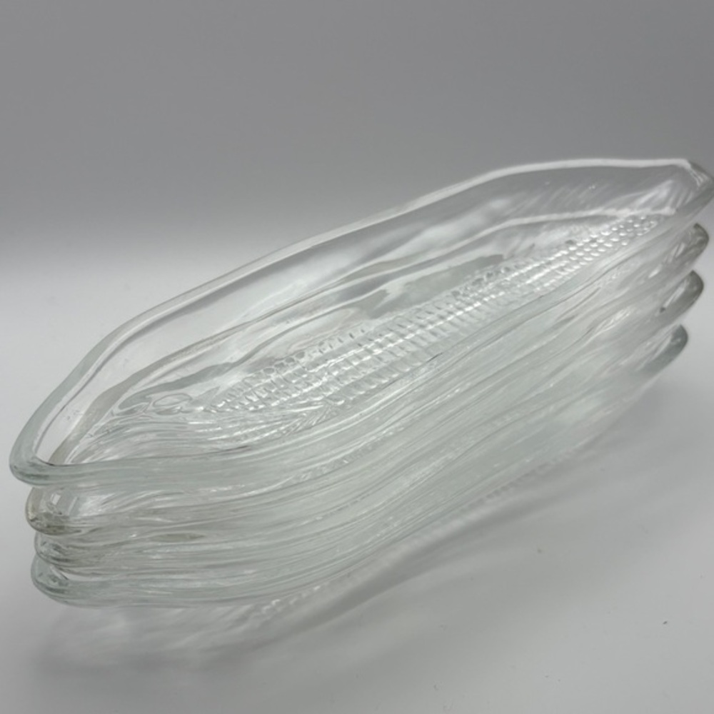 Vintage Glass Corn-on-the-Cob Dishes – Set of 4  Clear Textured Serving Trays